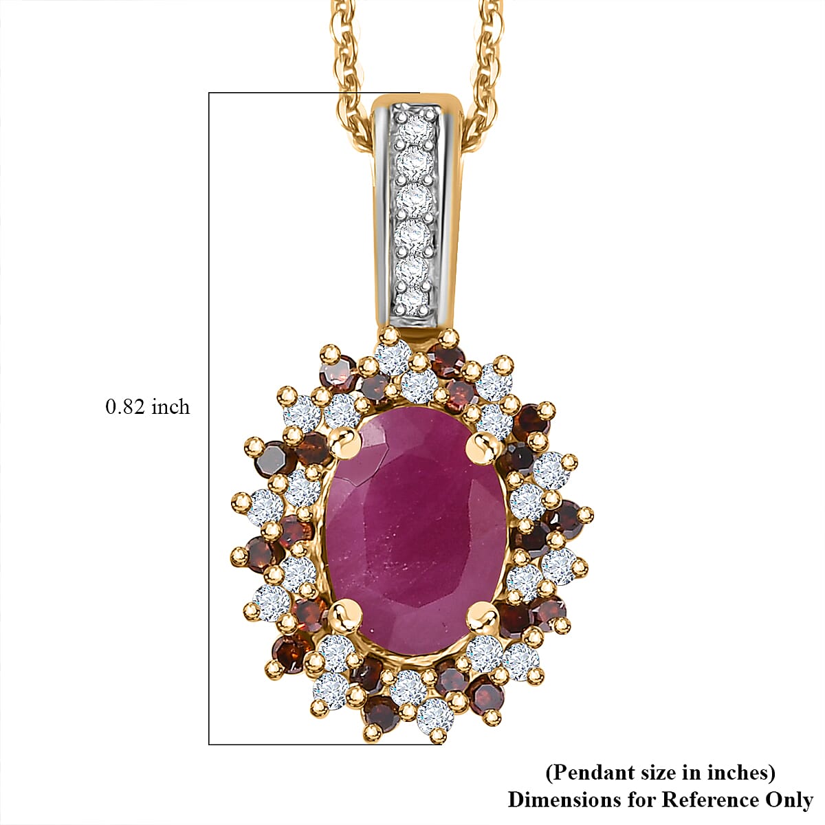 Royal Ruby, Red and White Diamond Scarlet Whirlwind Pendant Necklace in 18K Vermeil Yellow Gold Over Sterling Silver 20 Inches