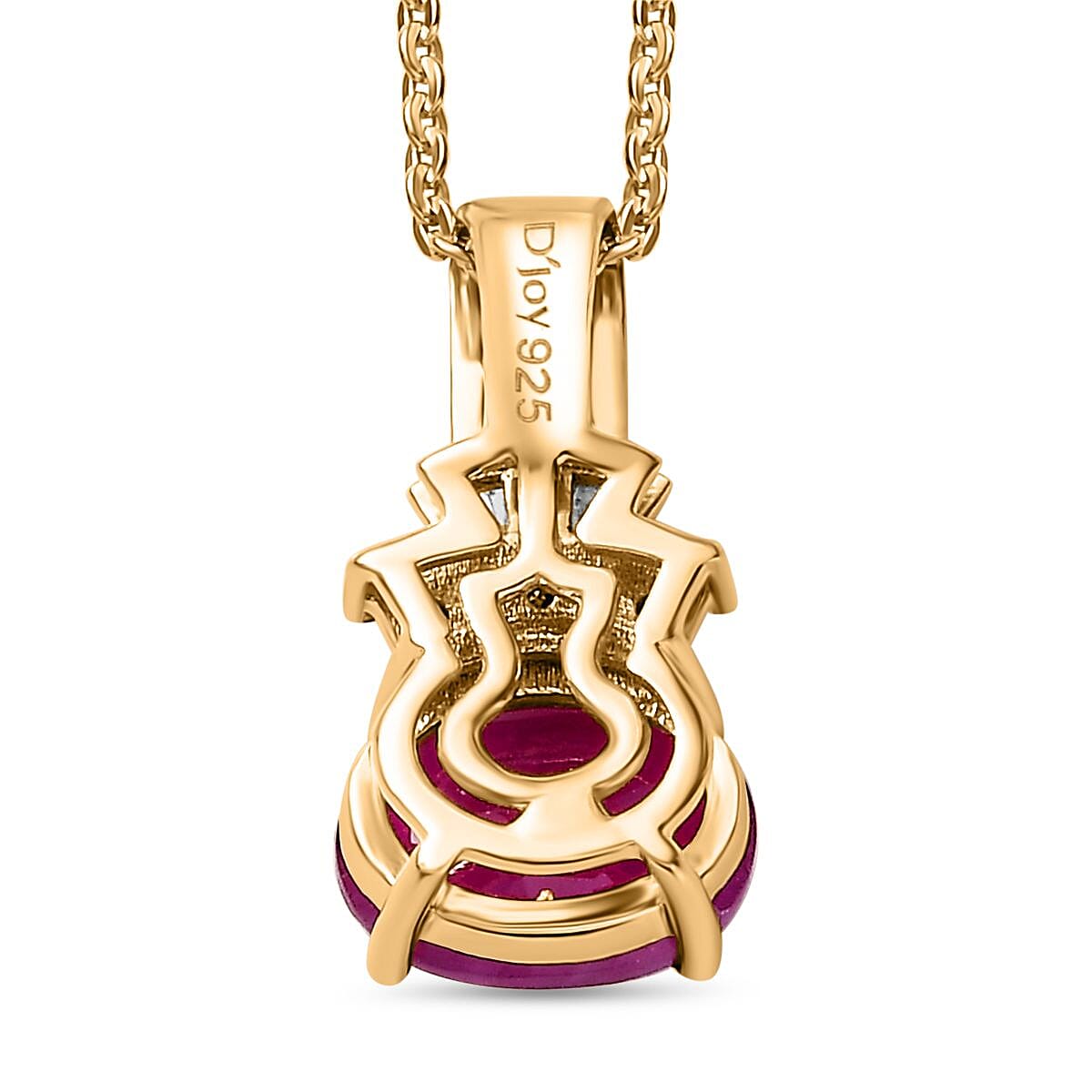 Premium Montepuez Ruby, Natural Champagne and White Diamond Pendant Necklace 20 Inches in 18K Vermeil Yellow Gold Over Sterling Silver