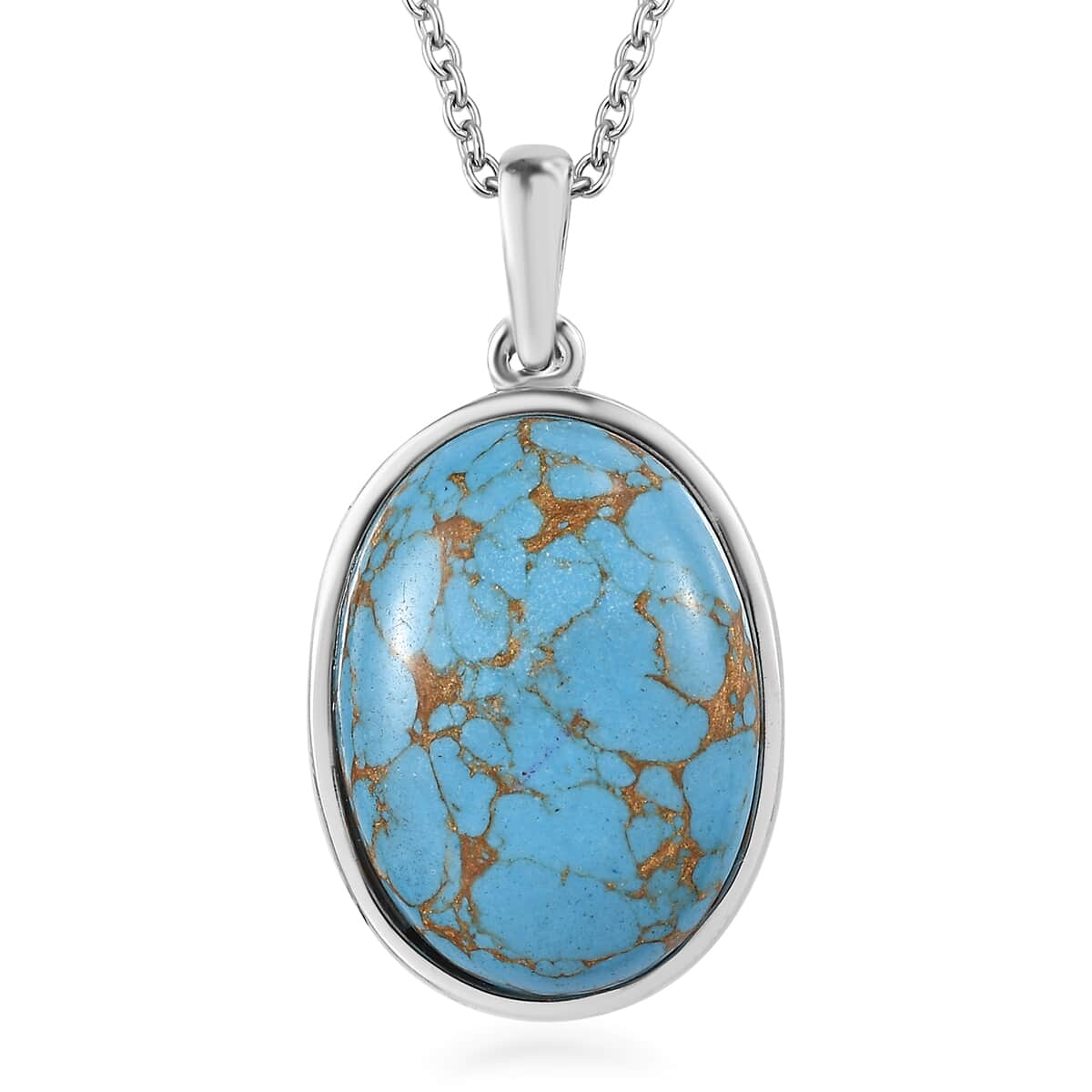 Mojave Blue Turquoise 15.90 ctw Pendant Necklace in Stainless Steel 20 Inches image number 0