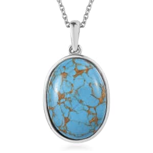 Mojave Blue Turquoise 15.90 ctw Pendant Necklace in Stainless Steel 20 Inches