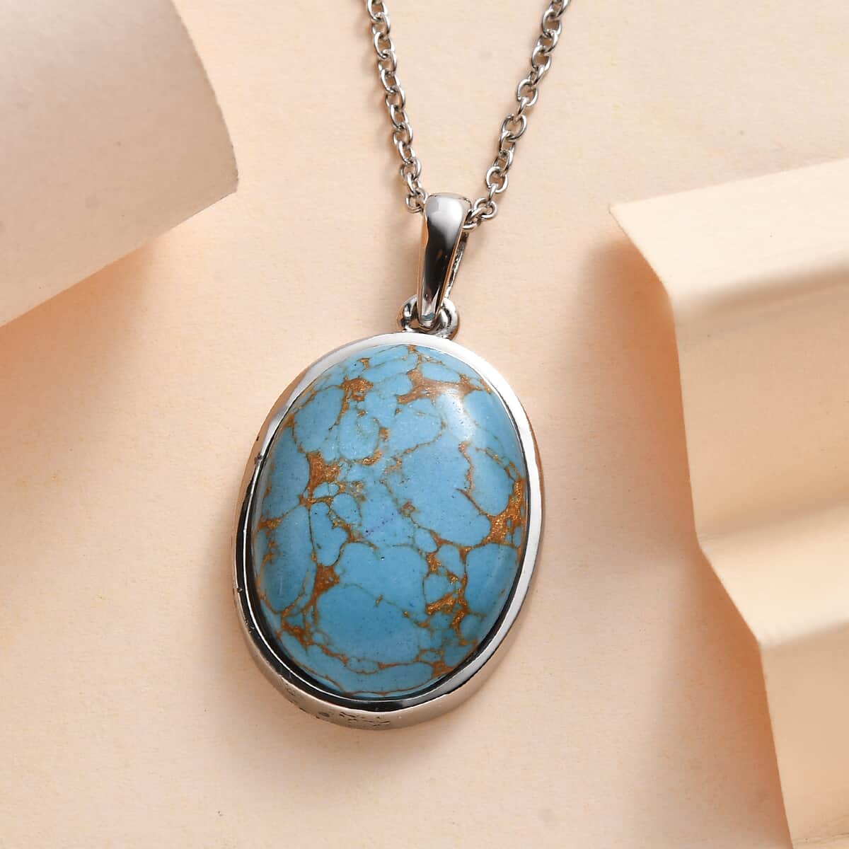 Mojave Blue Turquoise 15.90 ctw Pendant Necklace in Stainless Steel 20 Inches image number 1