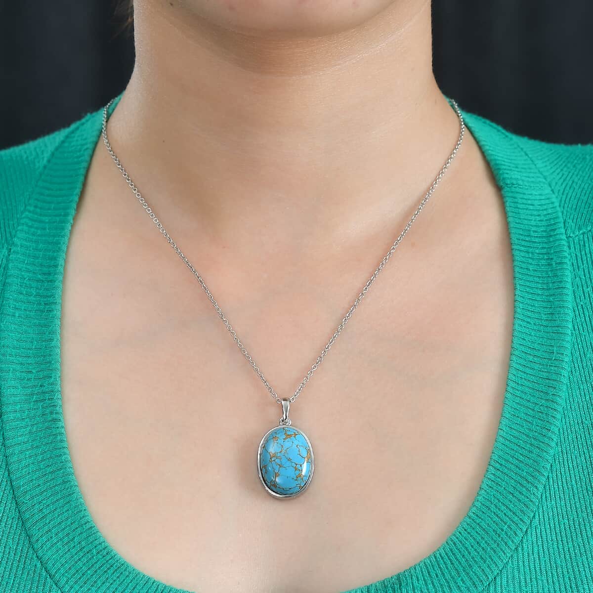 Mojave Blue Turquoise 15.90 ctw Pendant Necklace in Stainless Steel 20 Inches image number 2