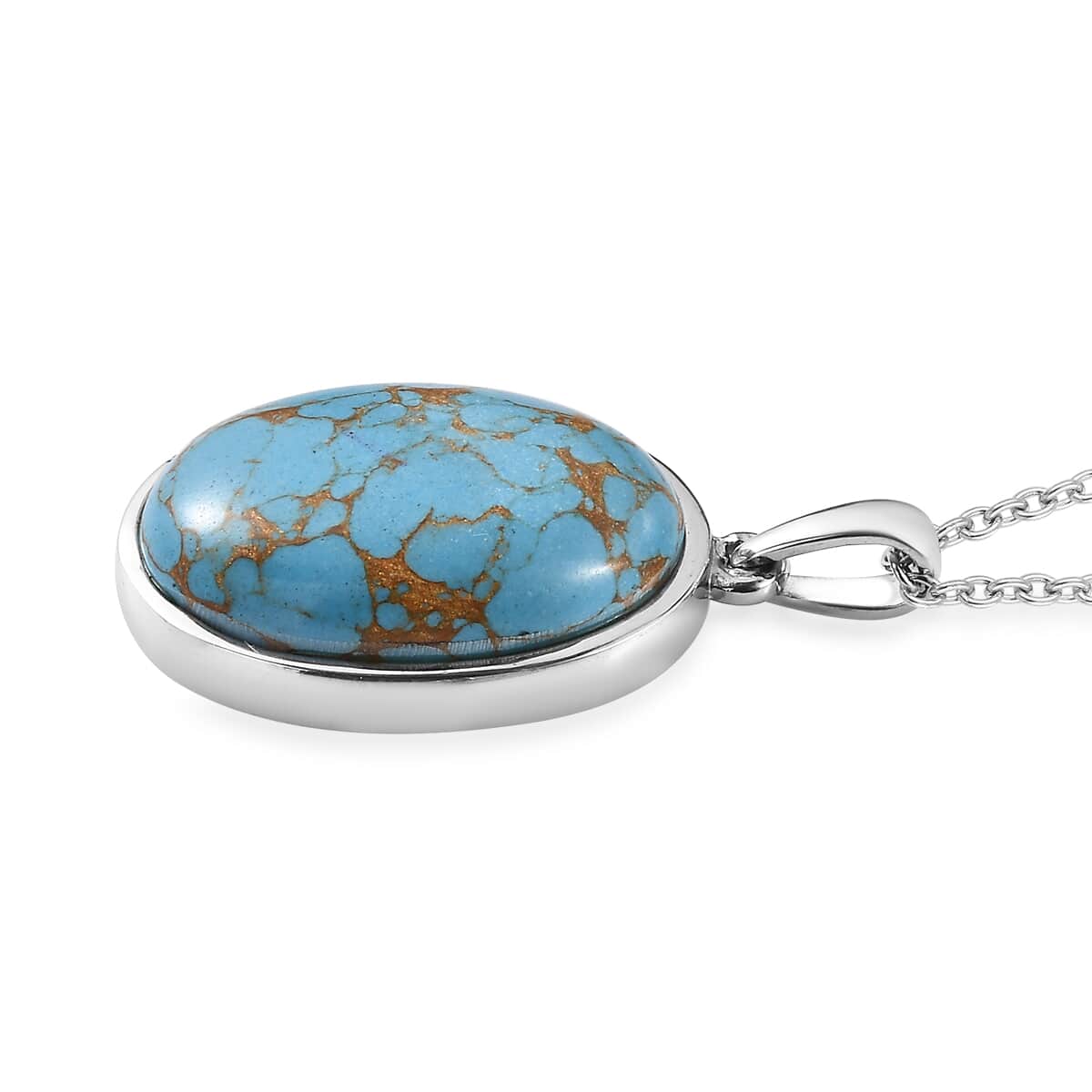 Mojave Blue Turquoise 15.90 ctw Pendant Necklace in Stainless Steel 20 Inches image number 3