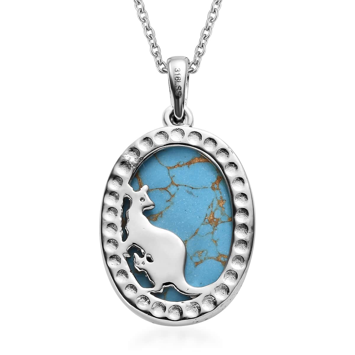 Mojave Blue Turquoise 15.90 ctw Pendant Necklace in Stainless Steel 20 Inches image number 4