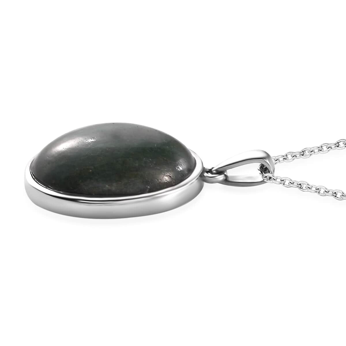 Green Aventurine 20.00 ctw Pendant Necklace in Stainless Steel 20 Inches image number 3