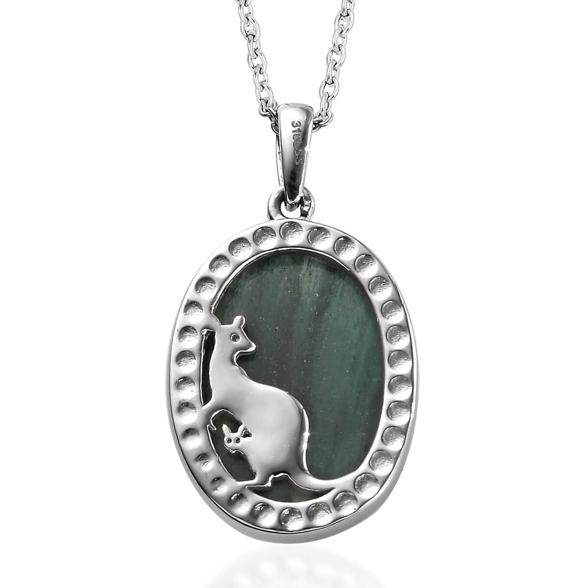 Green Aventurine 20.00 ctw Pendant Necklace in Stainless Steel 20 Inches image number 4