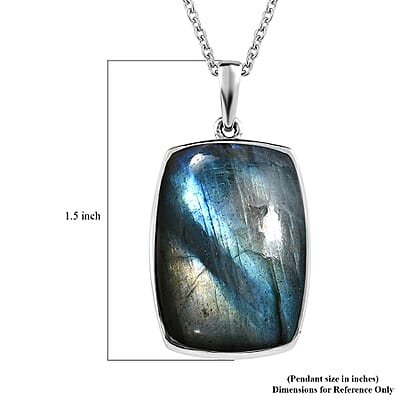 Malagasy Labradorite 35.00 ctw Solitaire Pendant Necklace in Stainless Steel 20 Inches