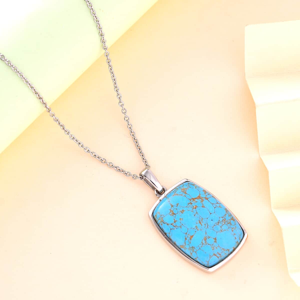 Mojave Blue Turquoise 22.70 ctw Pendant Necklace in Stainless Steel 20 Inches image number 1