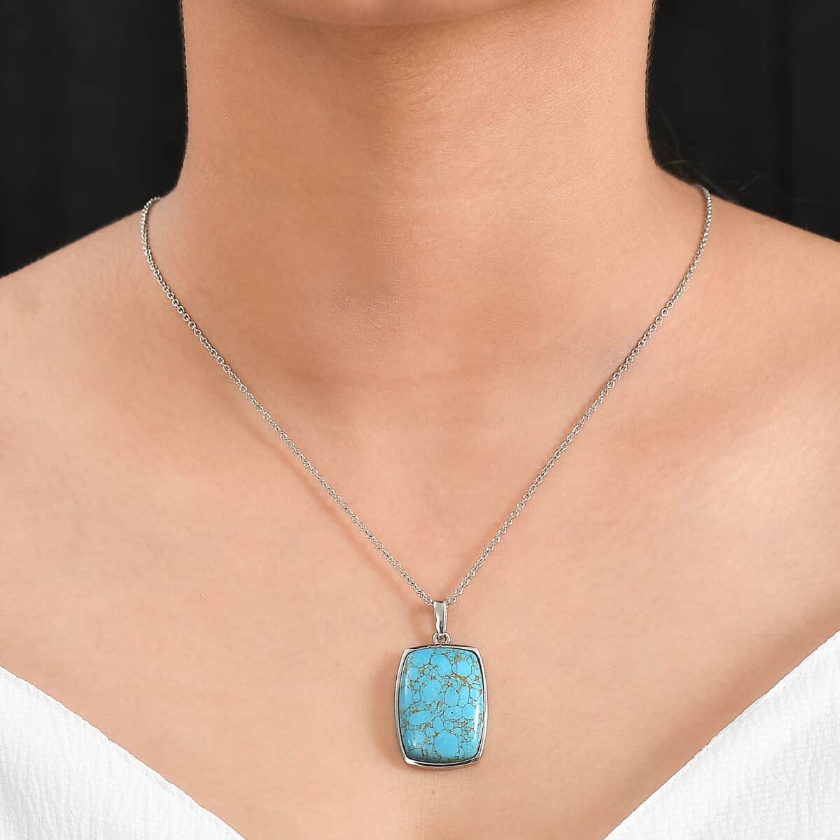 Mojave Blue Turquoise 22.70 ctw Pendant Necklace in Stainless Steel 20 Inches image number 2