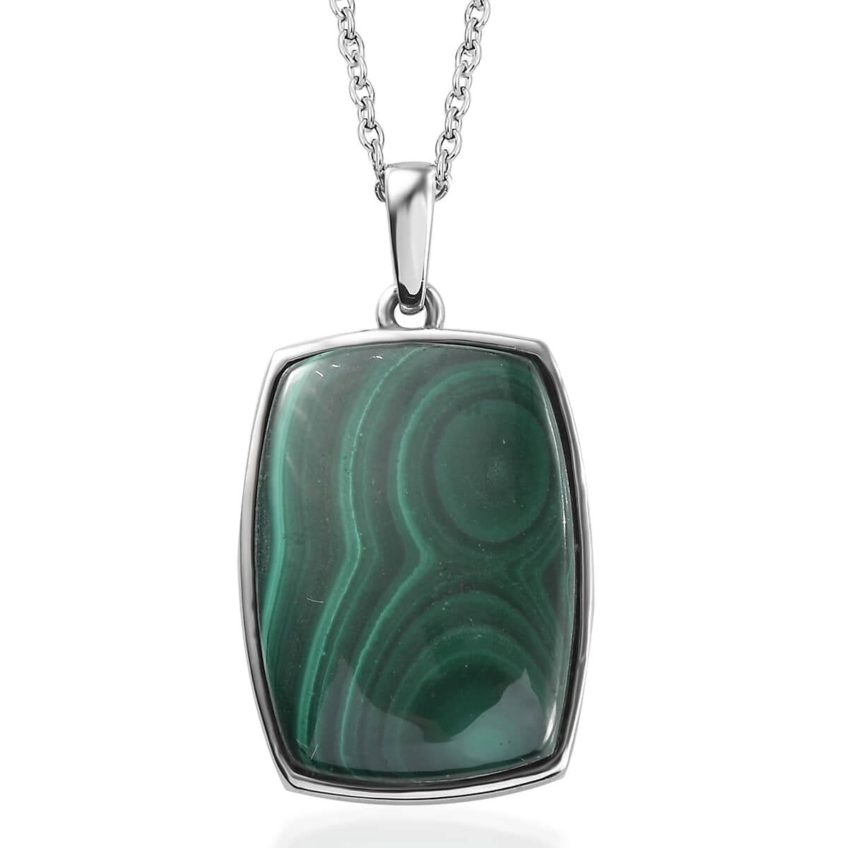 African Malachite 30.40 ctw Pendant Necklace in Stainless Steel 20 Inches image number 0