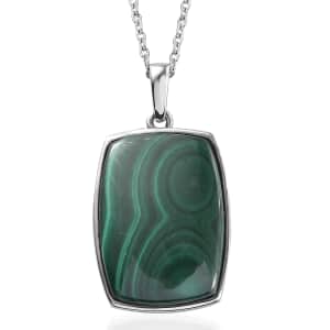 African Malachite 30.40 ctw Pendant Necklace in Stainless Steel 20 Inches