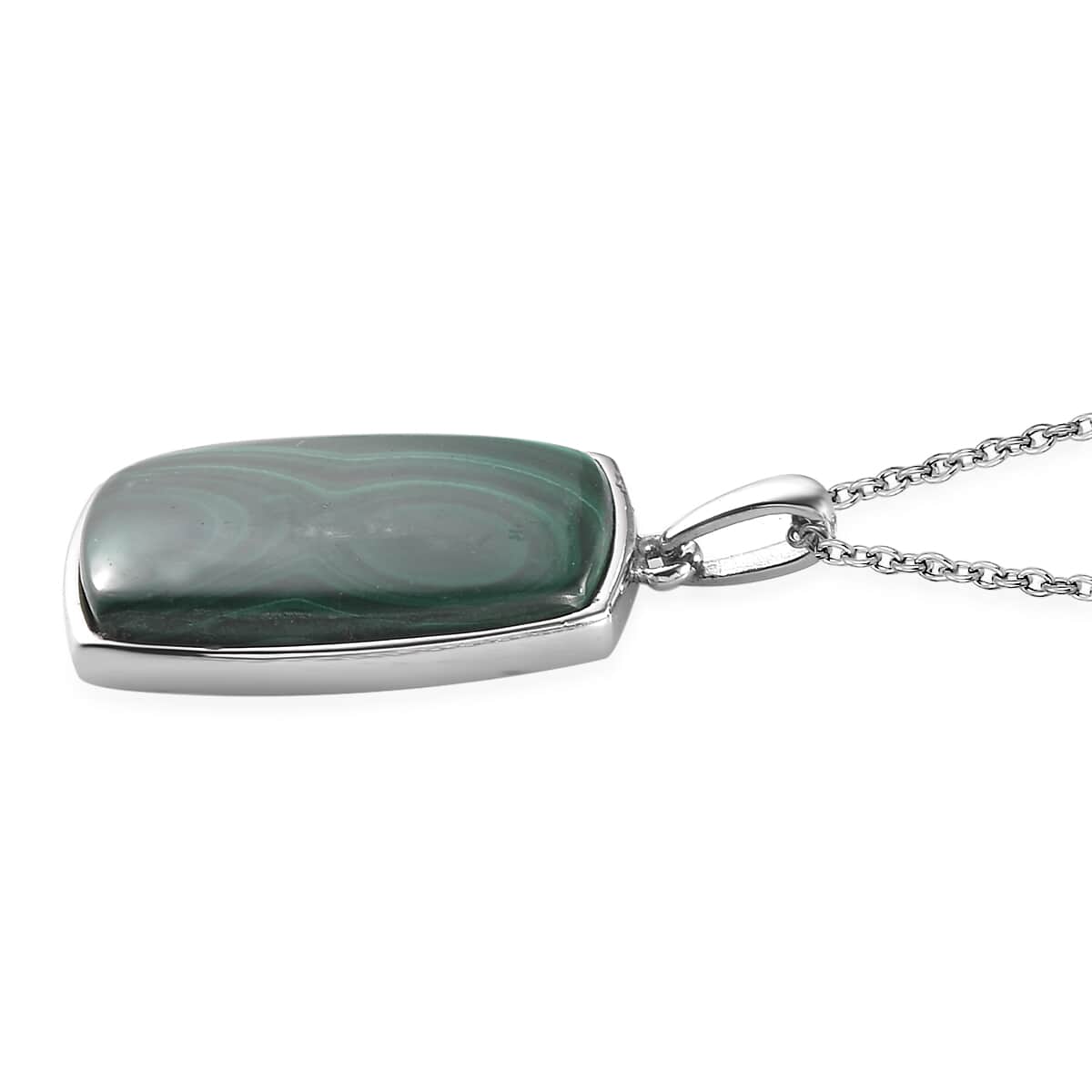 African Malachite 30.40 ctw Pendant Necklace in Stainless Steel 20 Inches image number 3