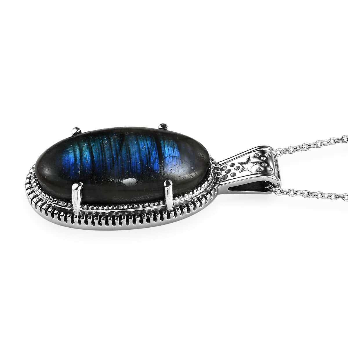 Malagasy Labradorite Pendant Necklace (20 Inches) in Stainless Steel 25.25 ctw image number 4