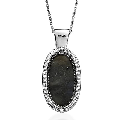 Malagasy Labradorite 25.25 ctw Pendant Necklace in Stainless Steel 20 Inches