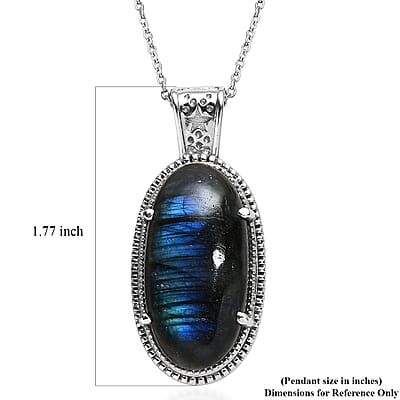Malagasy Labradorite 25.25 ctw Pendant Necklace in Stainless Steel 20 Inches