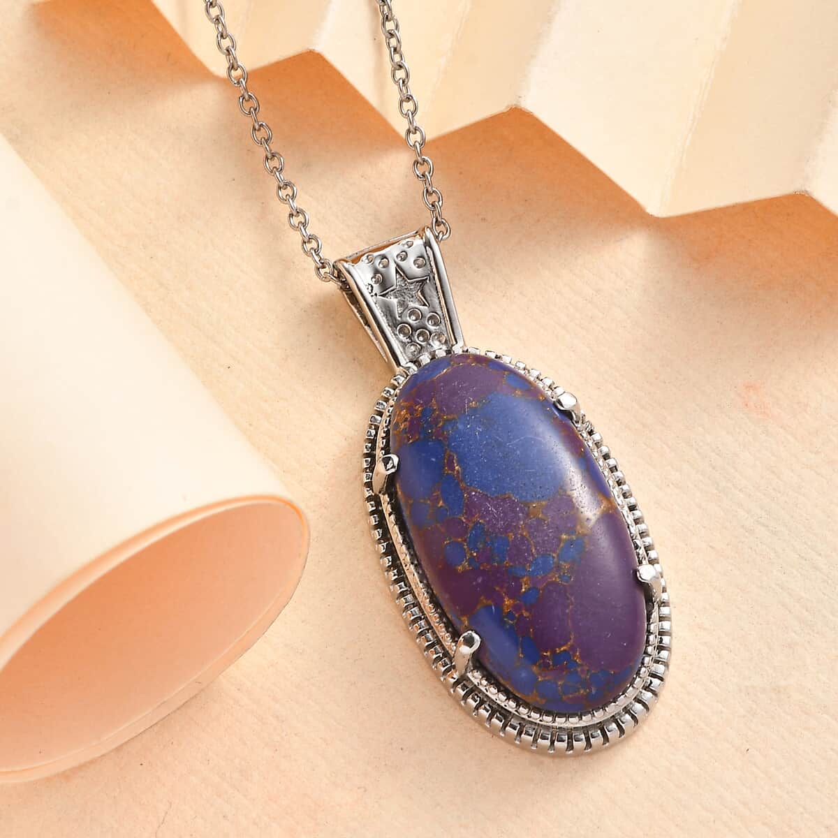 Mojave Purple Turquoise 18.00 ctw Pendant Necklace in Stainless Steel 20 Inches image number 1