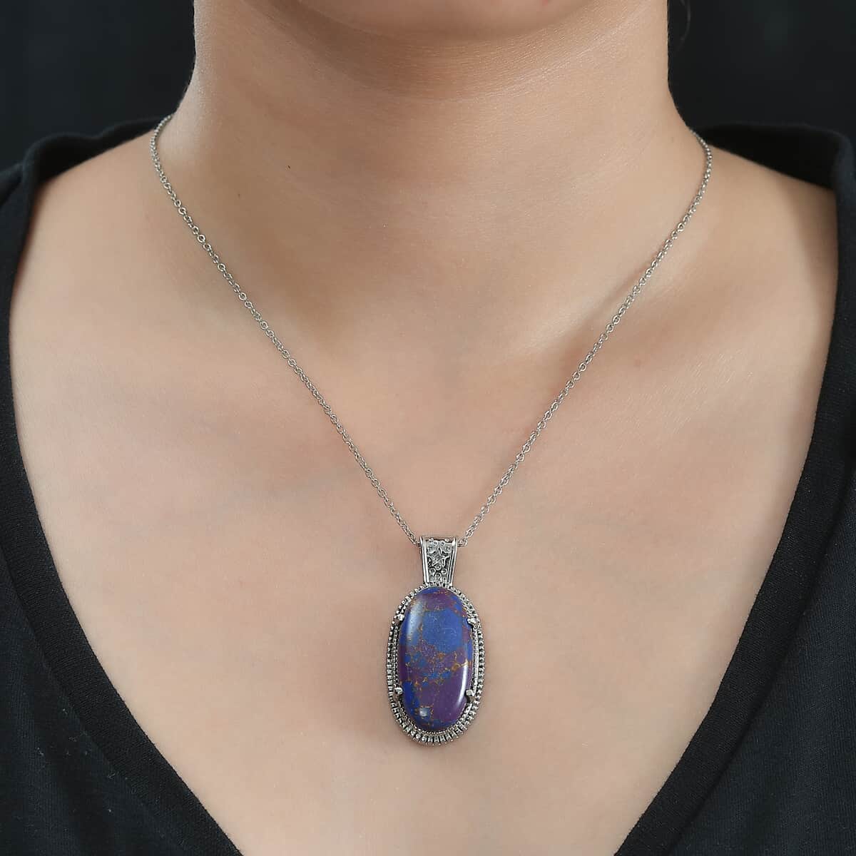 Mojave Purple Turquoise 18.00 ctw Pendant Necklace in Stainless Steel 20 Inches image number 2