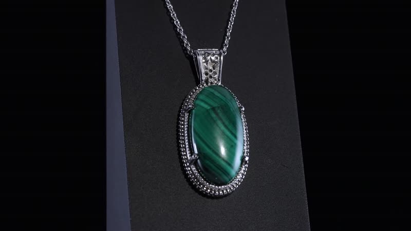 African Malachite 30.75 ctw Solitaire Pendant Necklace in Stainless Steel 20 Inches