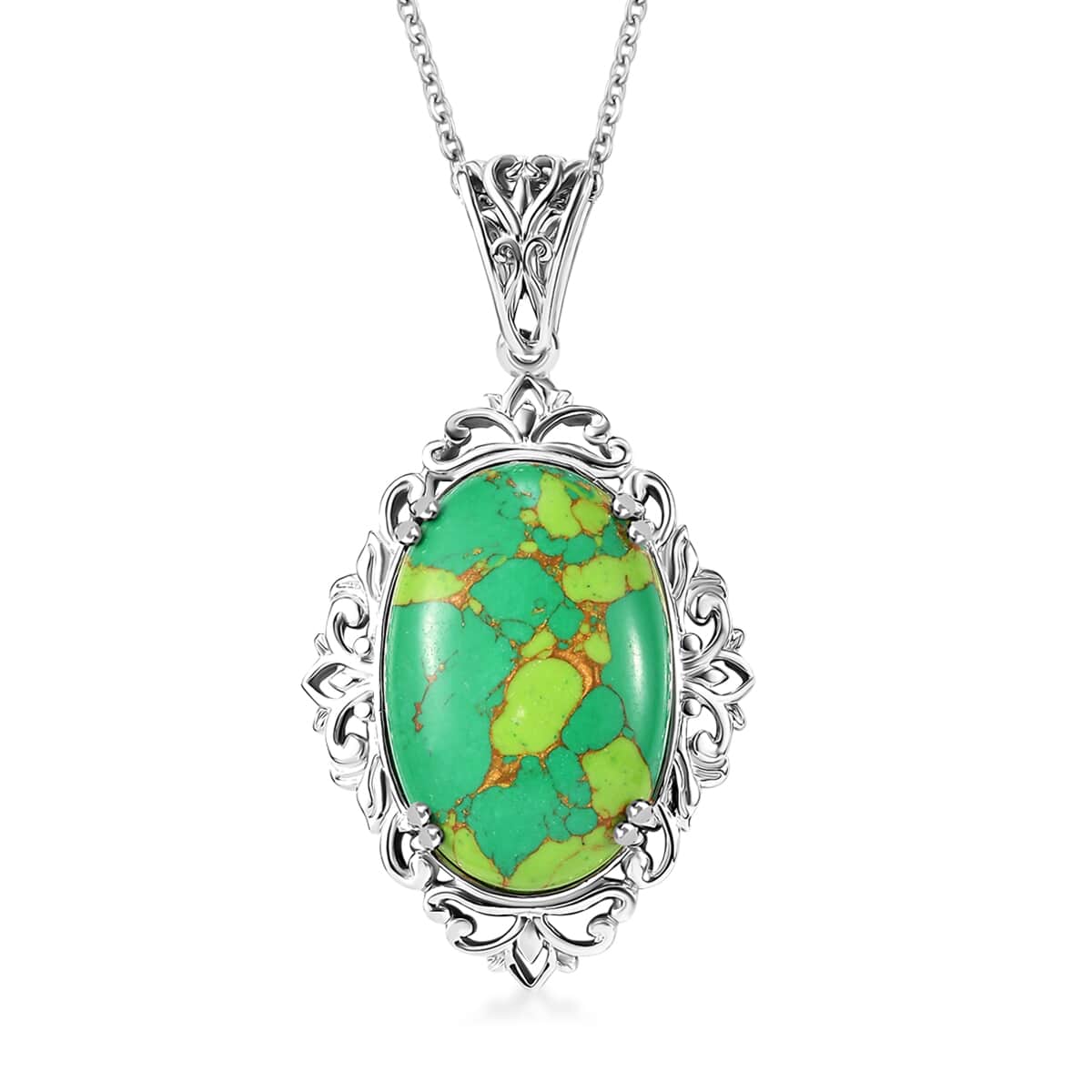 Karis Mojave Green Turquoise 26.85 ctw Pendant in Platinum Bond with Stainless Steel Necklace 20 Inches image number 0