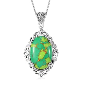 Karis Mojave Green Turquoise 26.85 ctw Pendant in Platinum Bond with Stainless Steel Necklace 20 Inches