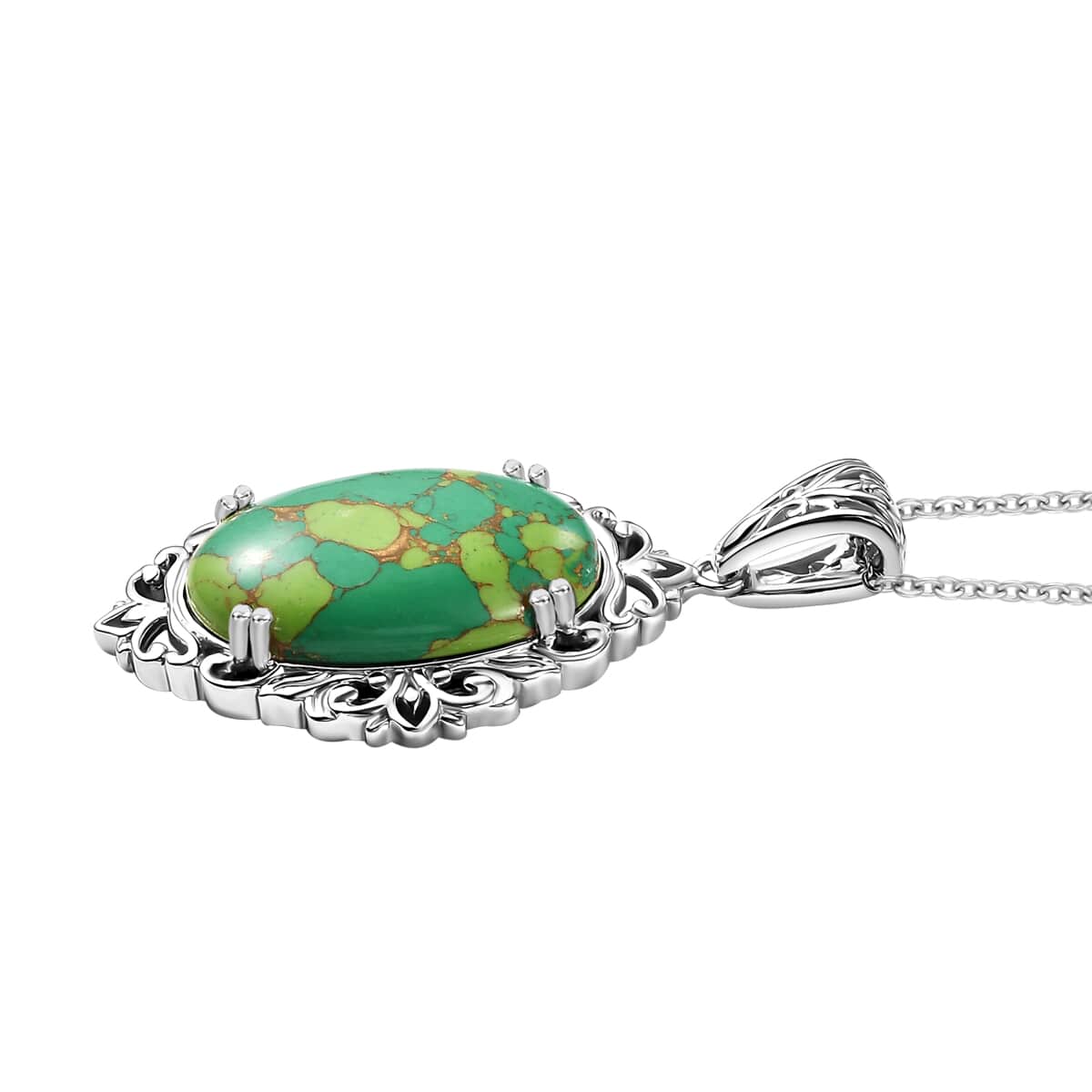 Karis Mojave Green Turquoise 26.85 ctw Pendant in Platinum Bond with Stainless Steel Necklace 20 Inches image number 3