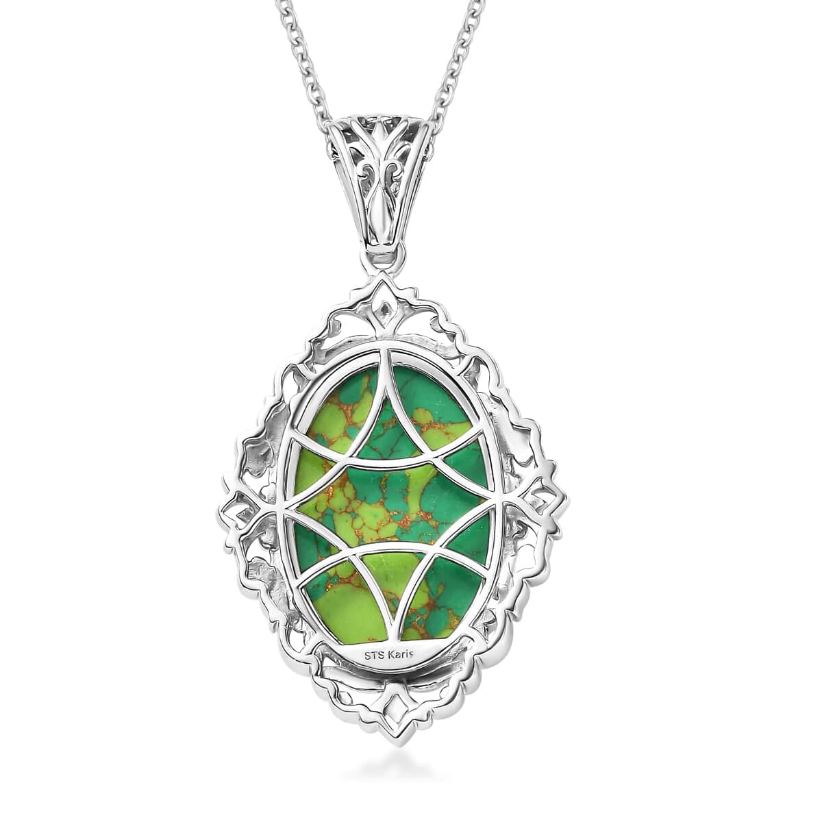 Karis Mojave Green Turquoise 26.85 ctw Pendant in Platinum Bond with Stainless Steel Necklace 20 Inches image number 4