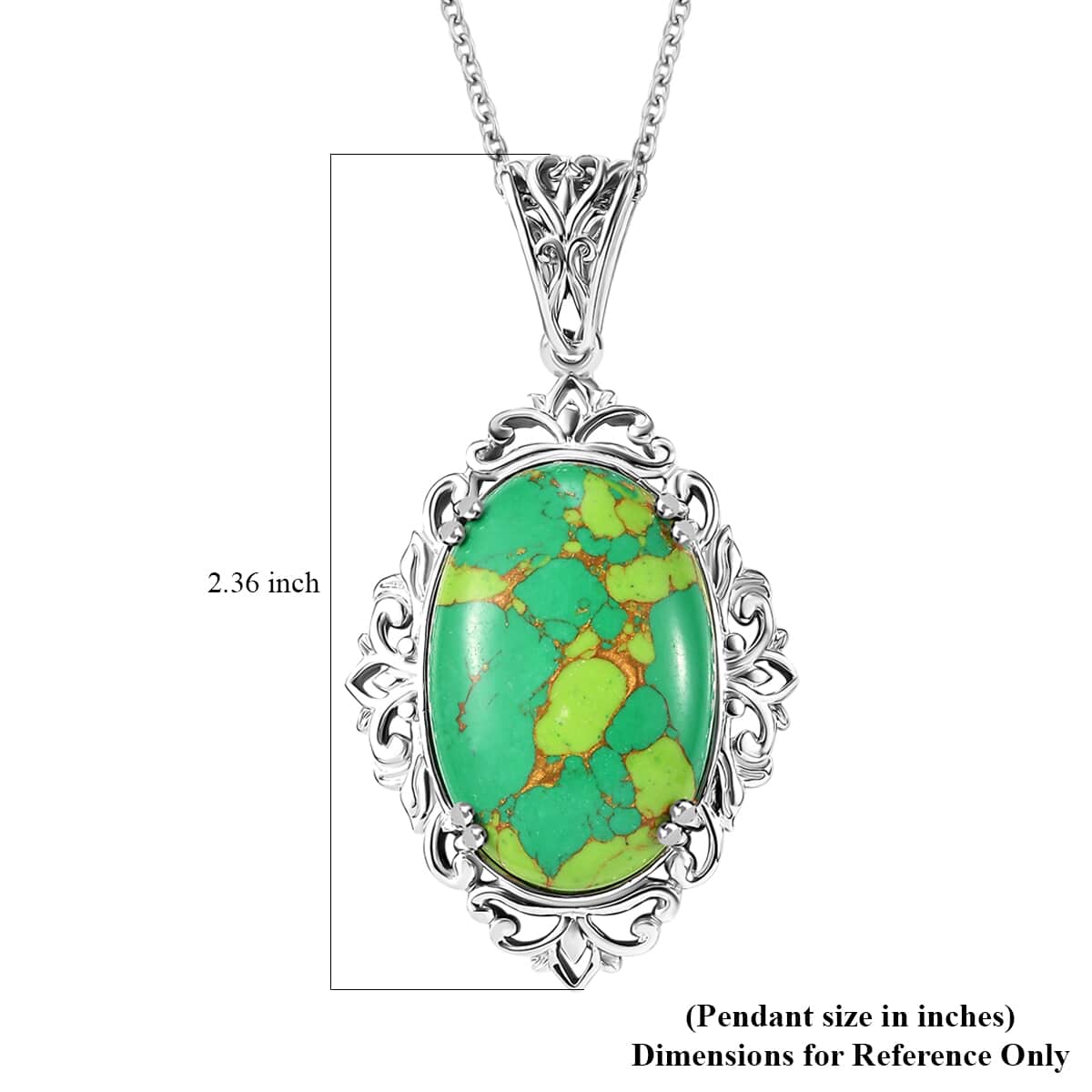 Karis Mojave Green Turquoise 26.85 ctw Pendant in Platinum Bond with Stainless Steel Necklace 20 Inches image number 6