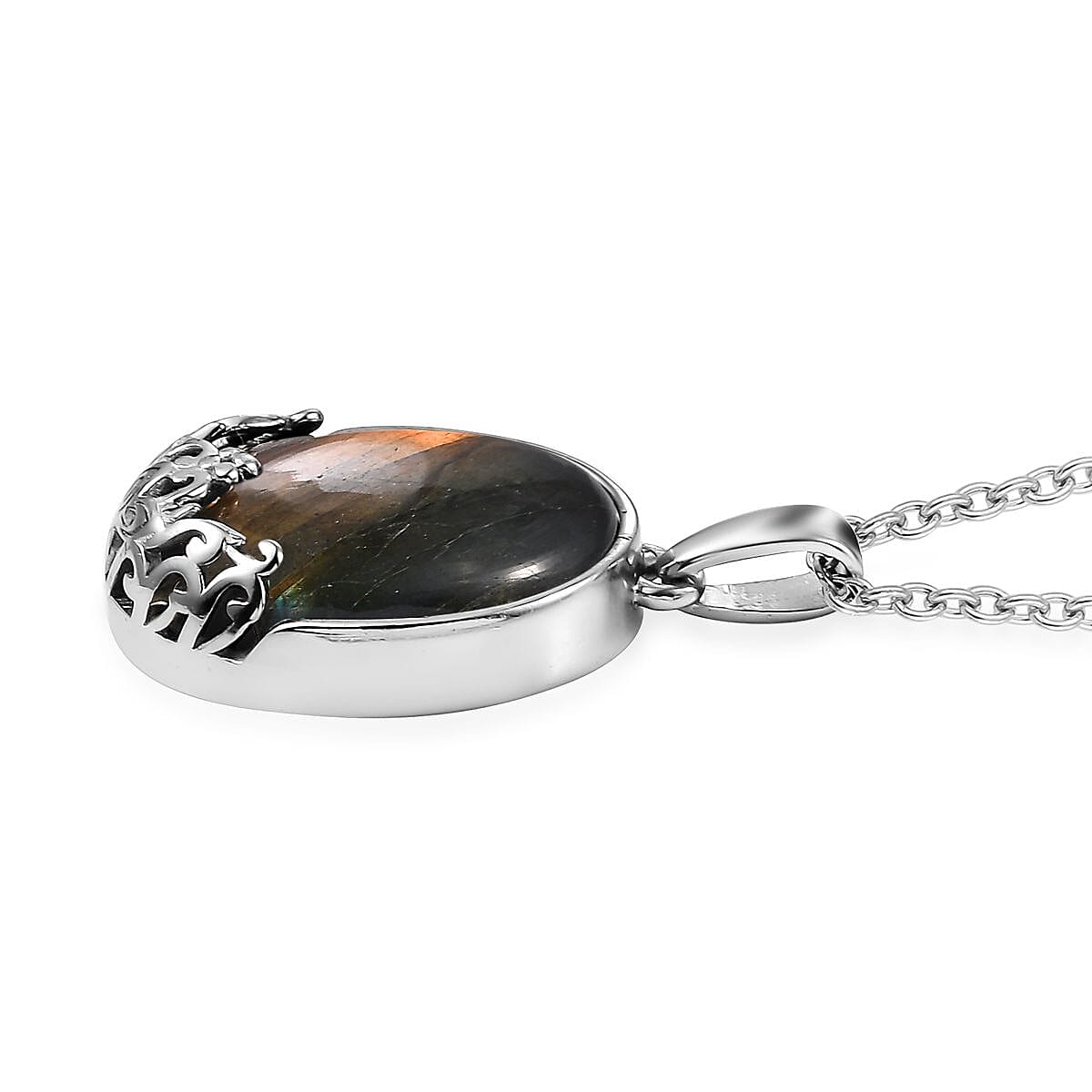 Karis Malagasy Labradorite 20.25 ctw Pendant in Platinum Bond with Stainless Steel Necklace 20 Inches