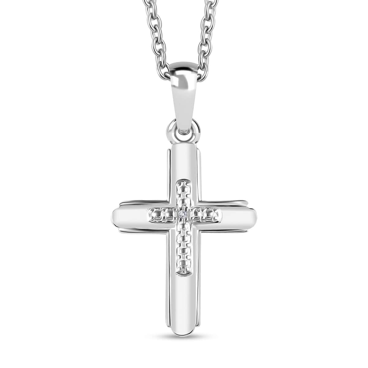 Diamond Accent Cross Pendant in Sterling Silver with Stainless Steel Necklace 20 Inches image number 0