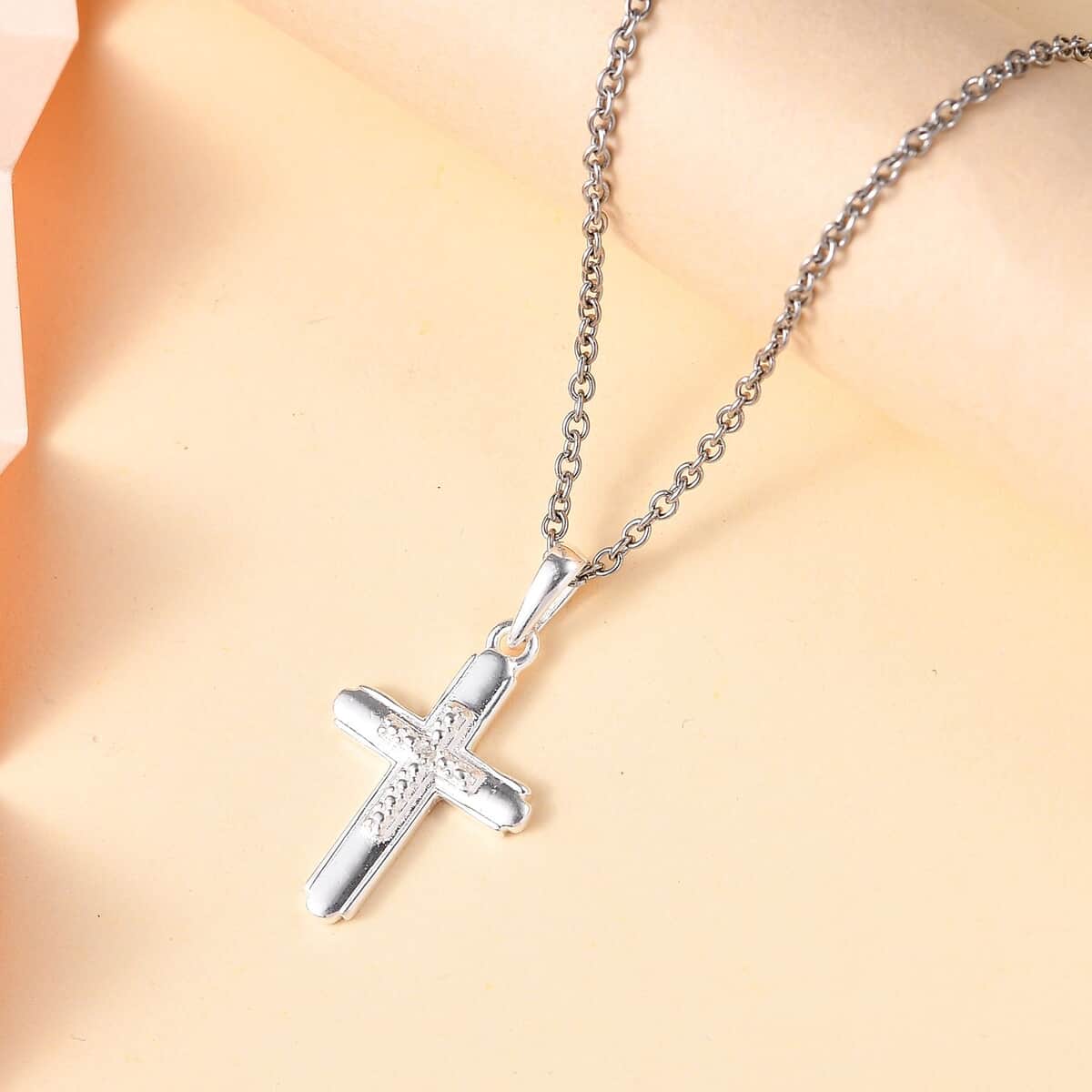 Diamond Accent Cross Pendant in Sterling Silver with Stainless Steel Necklace 20 Inches image number 1