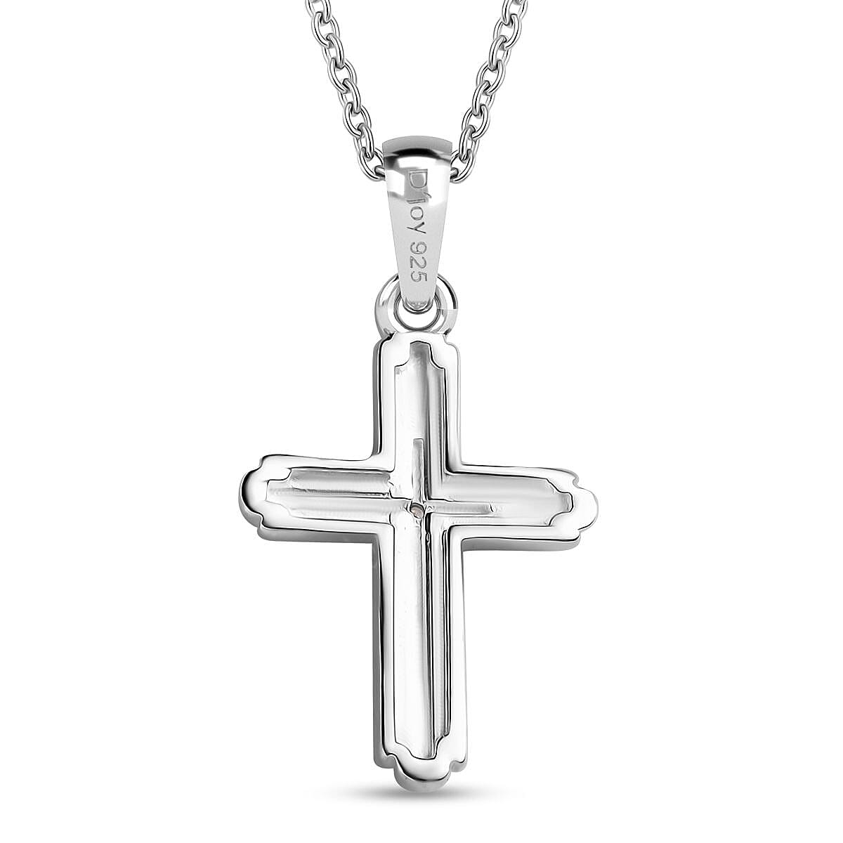 Diamond Accent Cross Pendant in Sterling Silver with Stainless Steel Necklace 20 Inches