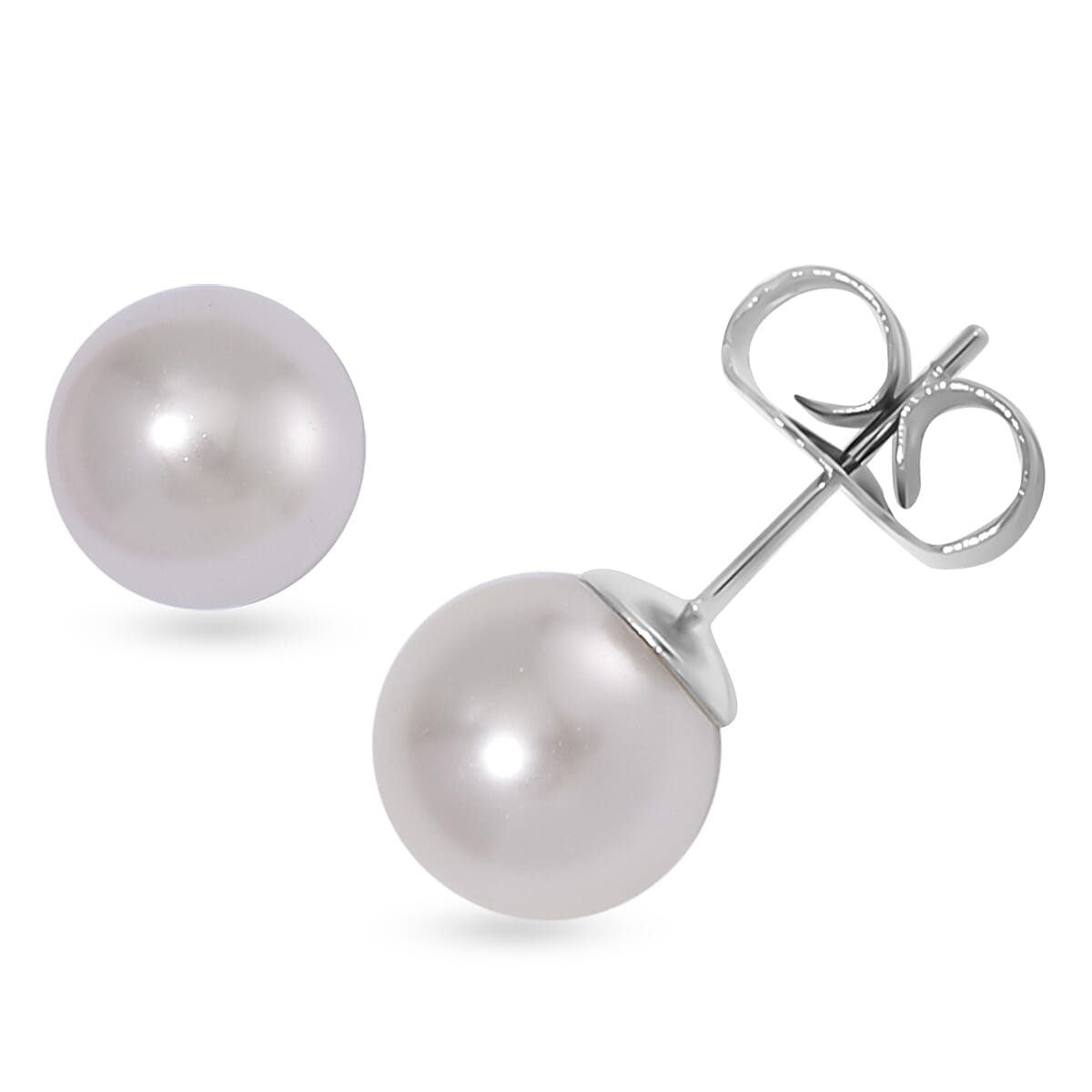 Multi Color Shell Pearl and White Crystal Bracelet (6.50-8.00In) and Stud Earrings in ION Plated YG Stainless Steel image number 5