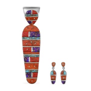 Santa Fe Style Multi Gemstone Earrings and Pendant in Sterling Silver 80.00 ctw