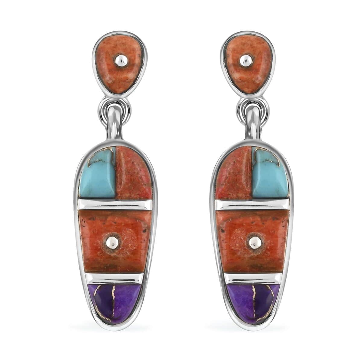 Santa Fe Style Multi Gemstone Earrings and Pendant in Sterling Silver 80.00 ctw image number 3