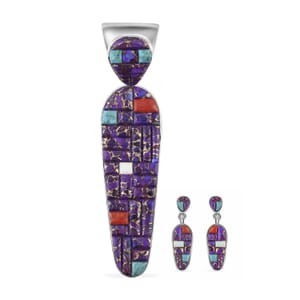 Santa Fe Style Mojave Blue & Purple Turquoise Earrings and Pendant in Sterling Silver 75.00 ctw
