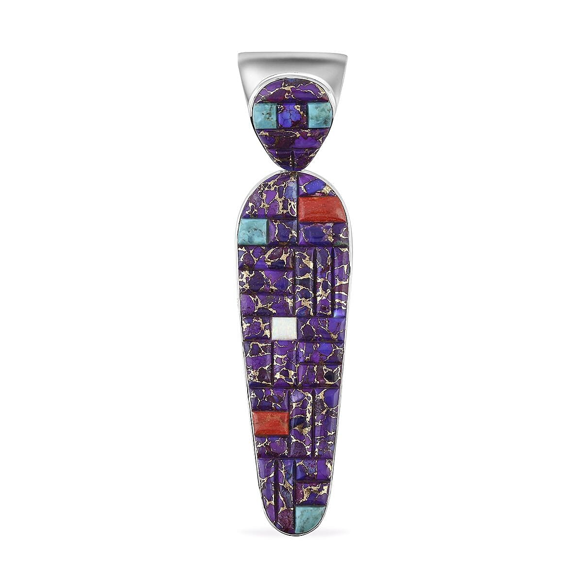 Santa Fe Style Mojave Blue & Purple Turquoise Earrings and Pendant without Chain in Sterling Silver 75.00 ctw image number 1