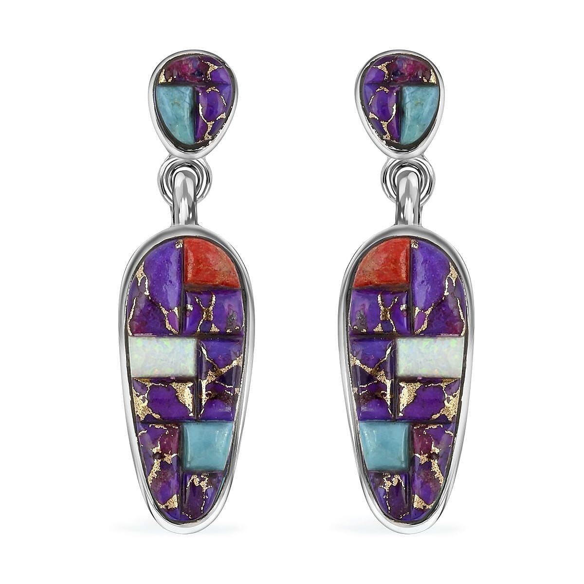 Santa Fe Style Mojave Blue & Purple Turquoise Earrings and Pendant without Chain in Sterling Silver 75.00 ctw image number 3
