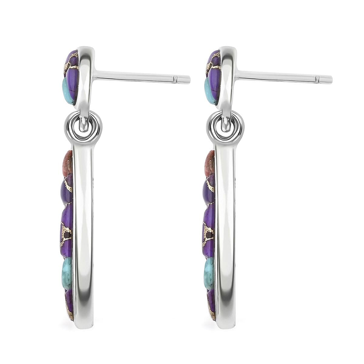 Santa Fe Style Mojave Blue & Purple Turquoise Earrings and Pendant without Chain in Sterling Silver 75.00 ctw image number 4