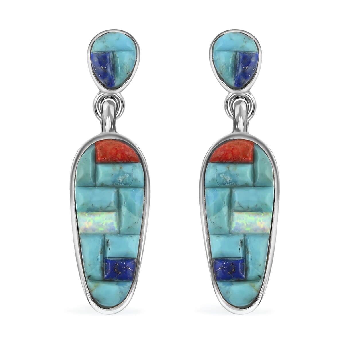 Santa Fe Style Turquoise Earrings and Pendant in Sterling Silver 78.00 ctw image number 3