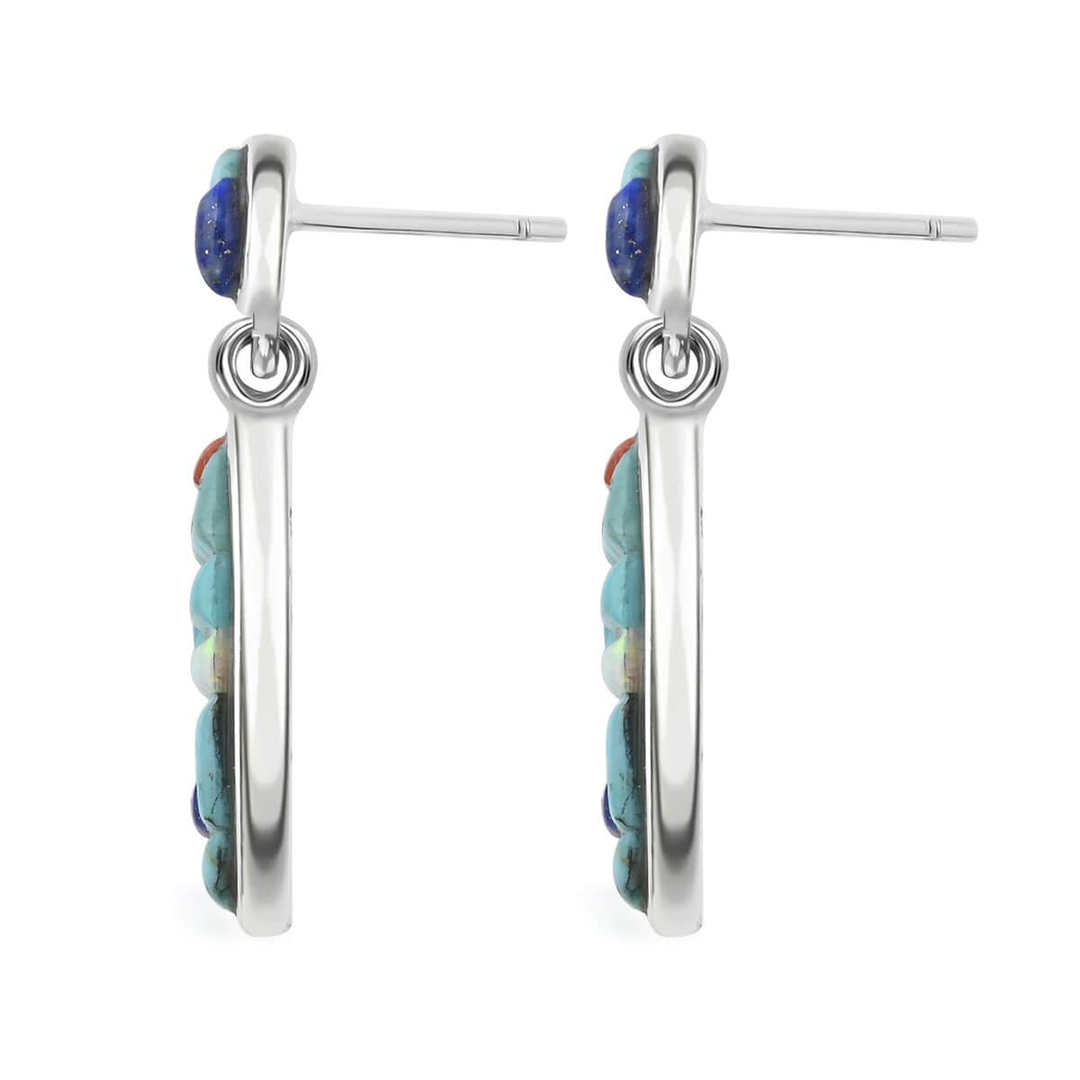 Santa Fe Style Turquoise Earrings and Pendant in Sterling Silver 78.00 ctw image number 4