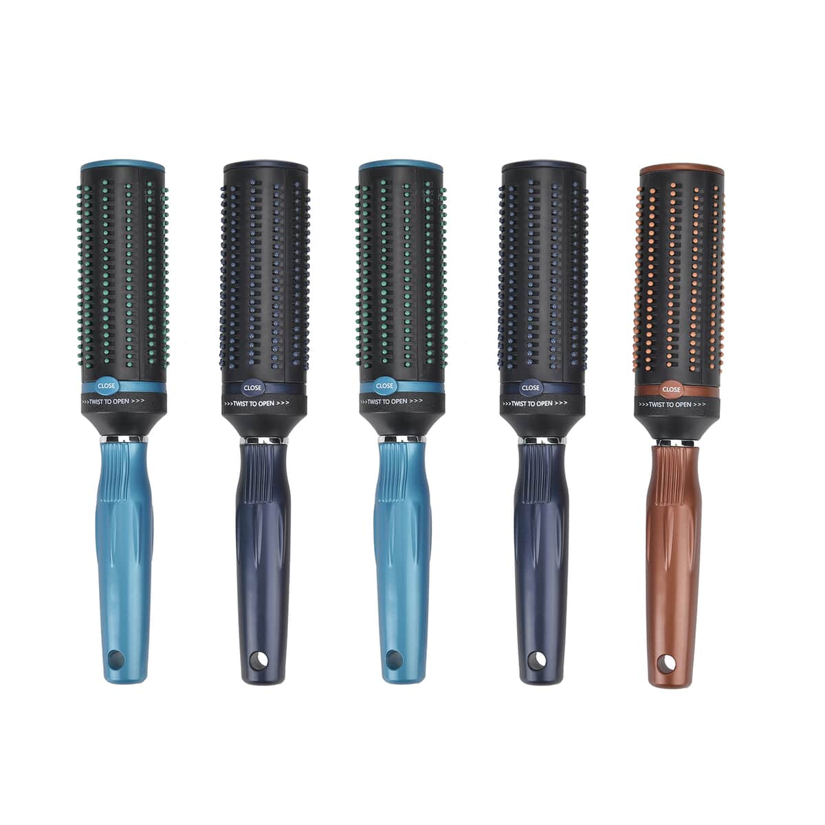 Set of 5 Portable Easy Clean Rotating Brush - 2 Navy, 2 Blue and 1 Brown (9.85x2.76) image number 0