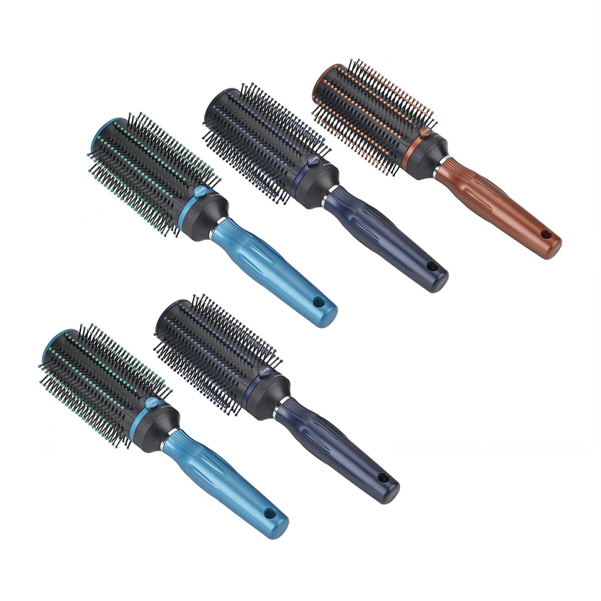 Set of 5 Portable Easy Clean Rotating Brush - 2 Navy, 2 Blue and 1 Brown (9.85x2.76) image number 1