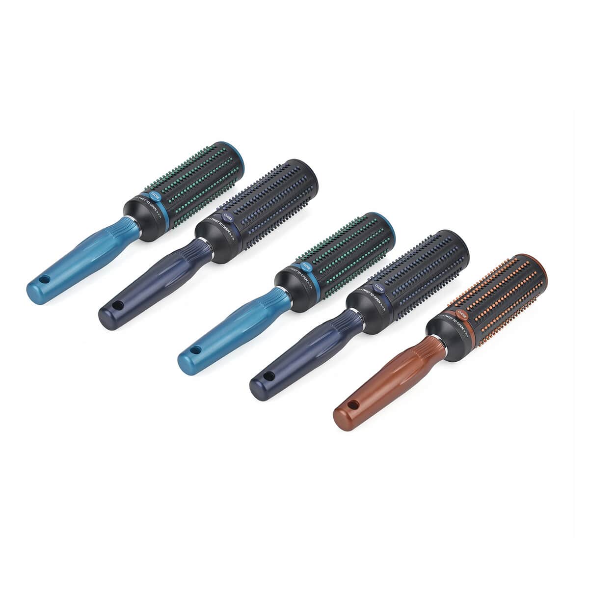 Set of 5 Portable Easy Clean Rotating Brush - 2 Navy, 2 Blue and 1 Brown (9.85x2.76) image number 2