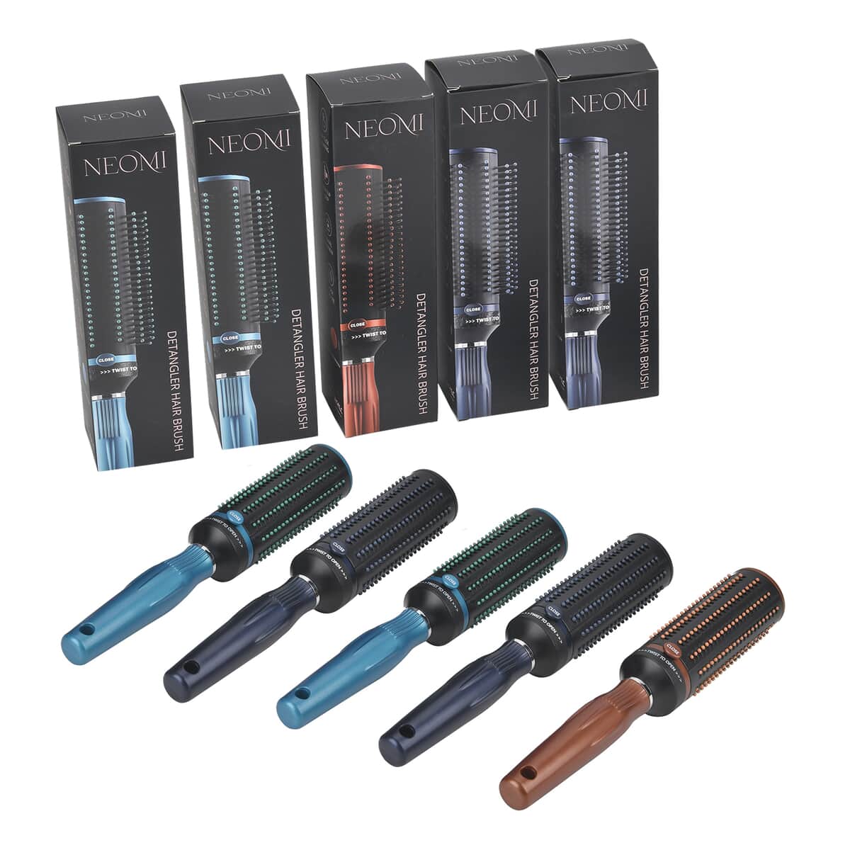 Set of 5 Portable Easy Clean Rotating Brush - 2 Navy, 2 Blue and 1 Brown (9.85x2.76) image number 6