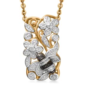 Karis Diamond Accent Floral Bee Pendant in 18K YG Plated with ION Plated YG Stainless Steel Necklace 20 Inches