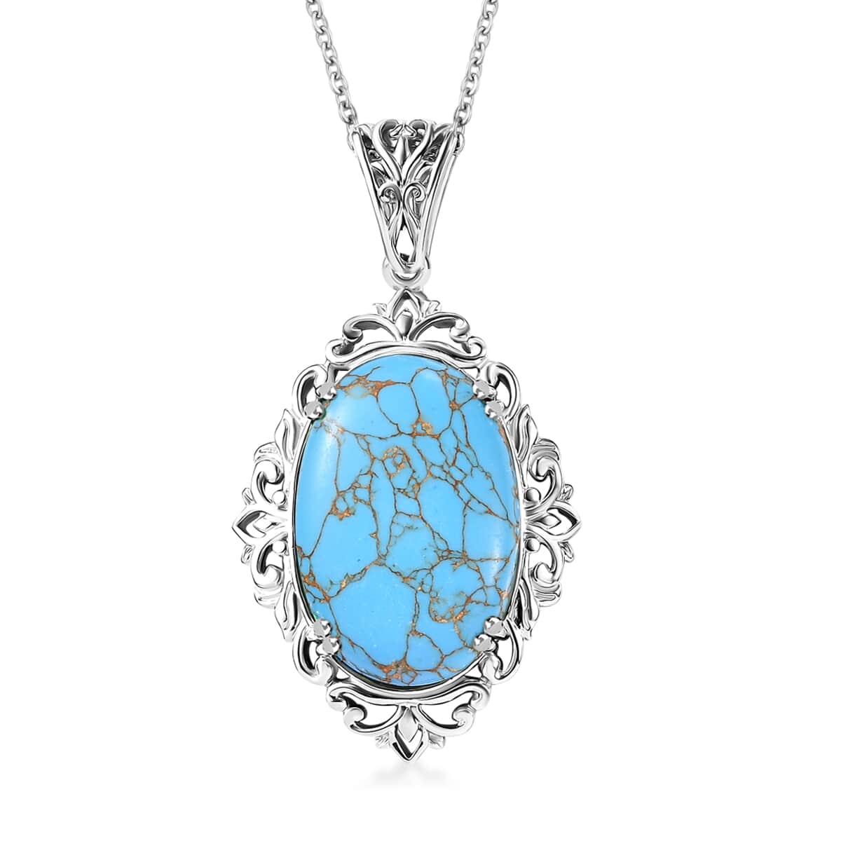 Karis Mojave Blue Turquoise 28.35 ctw Pendant in Platinum Bond with Stainless Steel Necklace 20 Inches image number 0