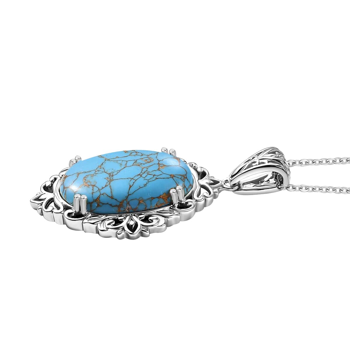 Karis Mojave Blue Turquoise 28.35 ctw Pendant in Platinum Bond with Stainless Steel Necklace 20 Inches image number 3