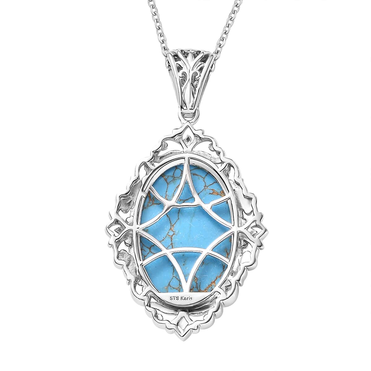 Karis Mojave Blue Turquoise 28.35 ctw Pendant in Platinum Bond with Stainless Steel Necklace 20 Inches image number 4