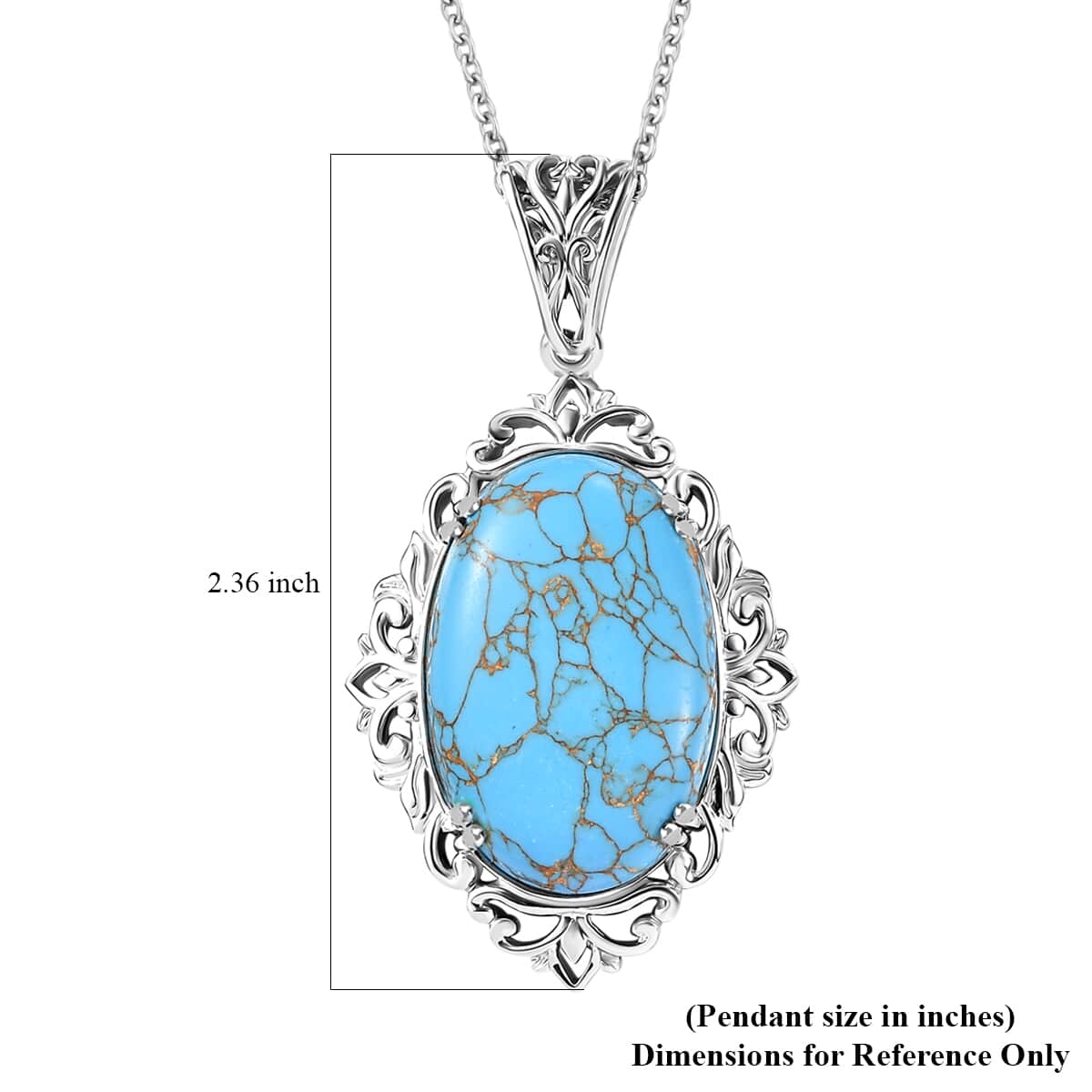 Karis Mojave Blue Turquoise 28.35 ctw Pendant in Platinum Bond with Stainless Steel Necklace 20 Inches image number 5