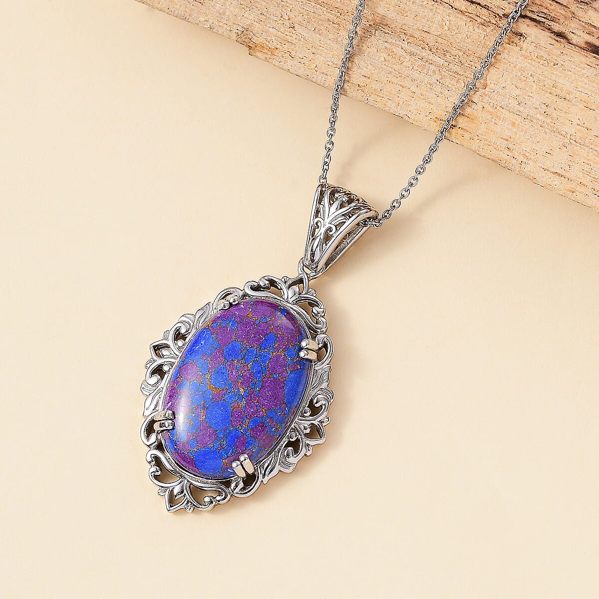Karis Mojave Purple Turquoise 25.25 ctw Pendant in Platinum Bond with Stainless Steel Necklace 20 Inches image number 1